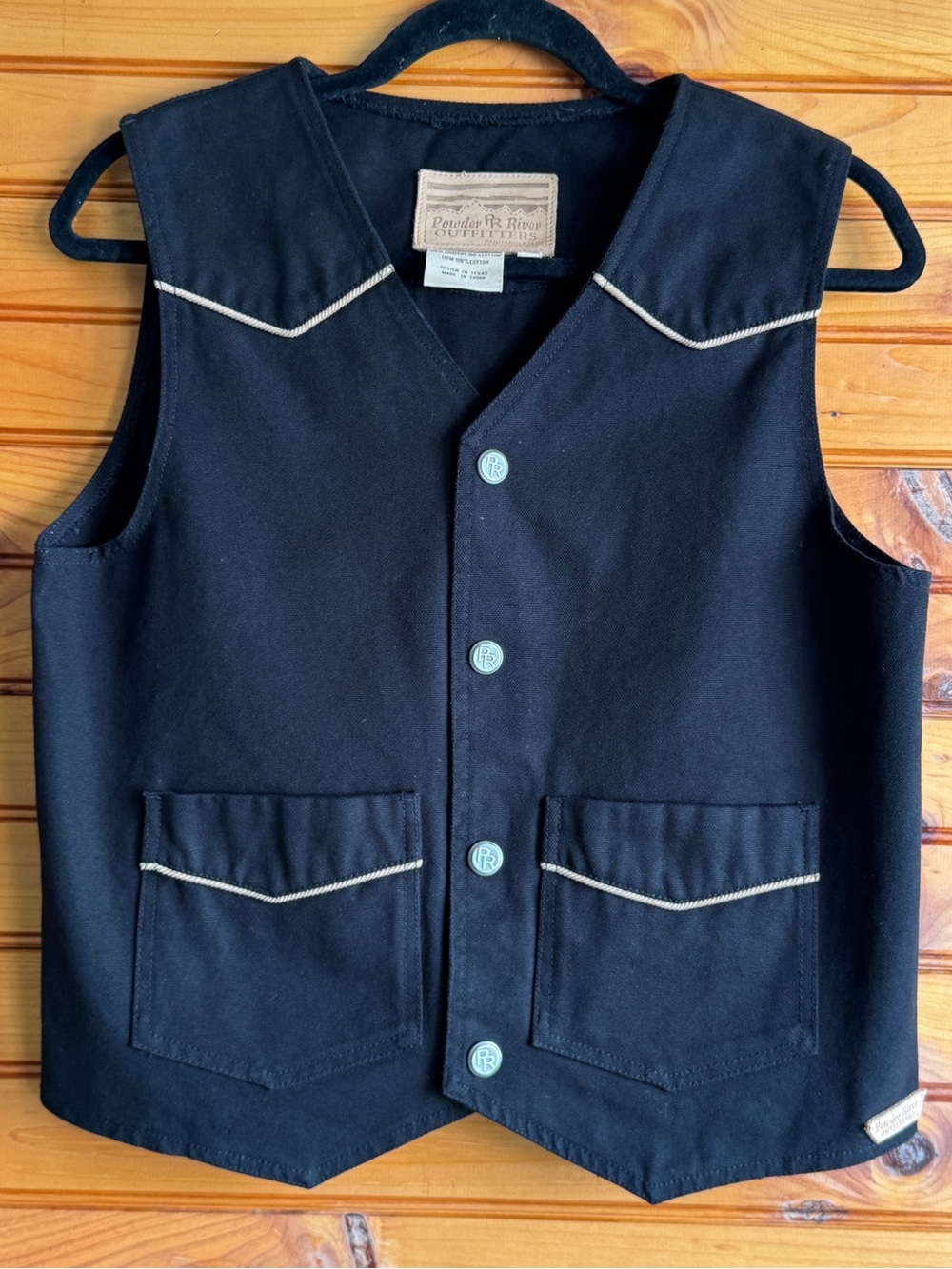 Powder River Outfitters Black Western Cowboy Vest Boys XL 18 Rodeo Ranch